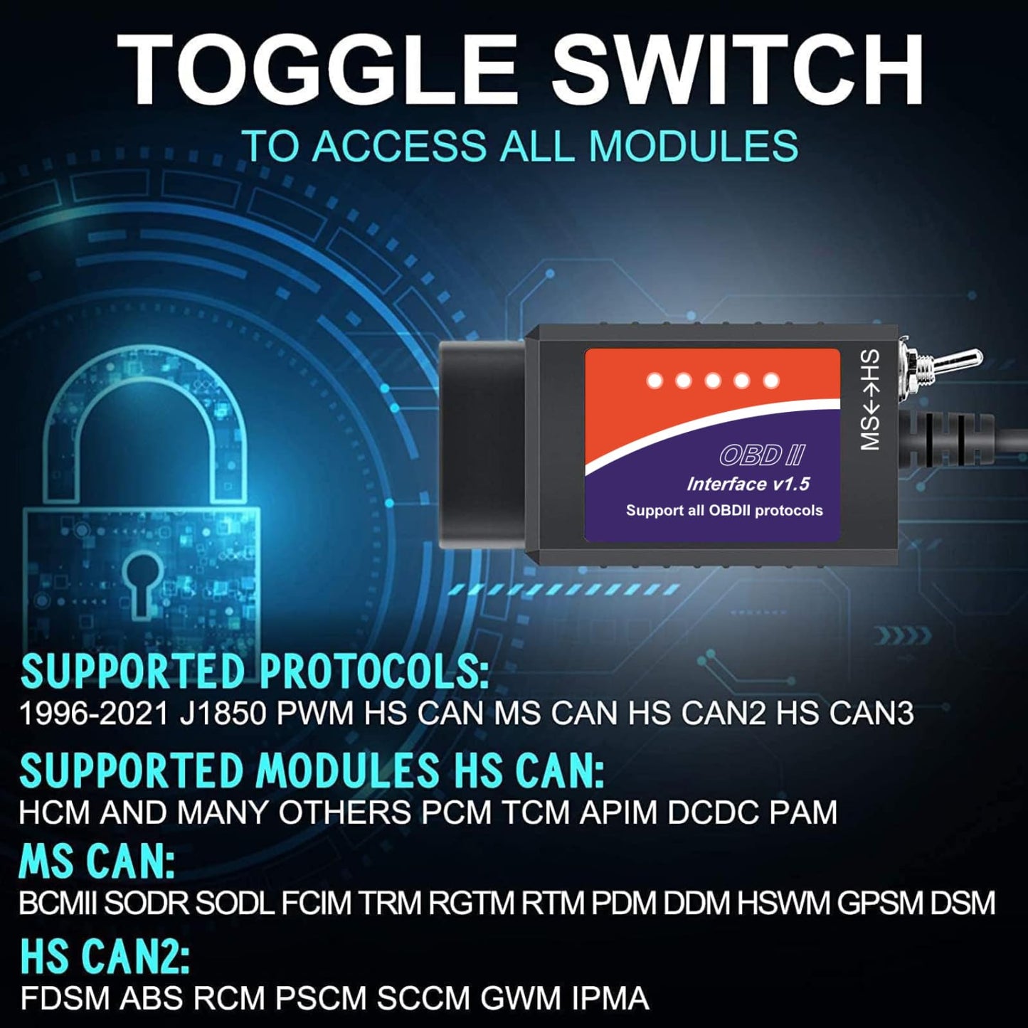 Forscan ELMconfig OBD2 Adapter - USB scanner with MS-CAN/HS-CAN switch - Professional OBDII diagnostic scan tool for Ford and Mazda.