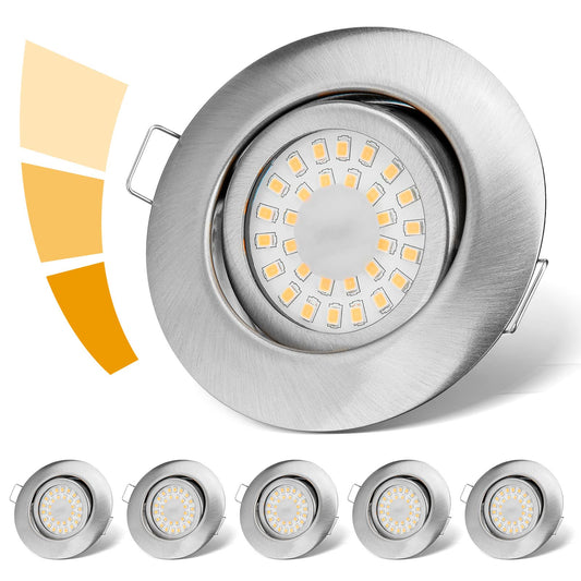LED recessed spotlights 230V Flat Dimmable, 3-stage spots, 6W IP44 Bathroom recessed ceiling lights Ceiling spots, Warm White 3000K Swivel Recessed spotlights for bathroom kitchen living room, 6-piece set