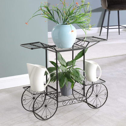Flower staircase 2 levels, Made of metal, Plant stand for indoor and outdoor use, Dimensions: approx. 67x79x25 cm (Black)