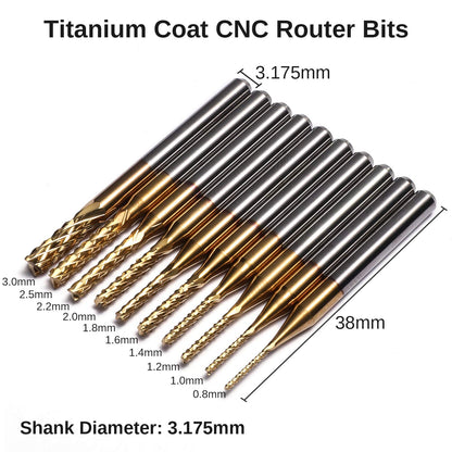 Genmitsu end mill set with a total of 40 CNC router bits, 3.175mm (1/8") shank, CNC end mill set with 2-flute flat and ball nose end mills, Nano Blue coating & titanium coating, MC40A