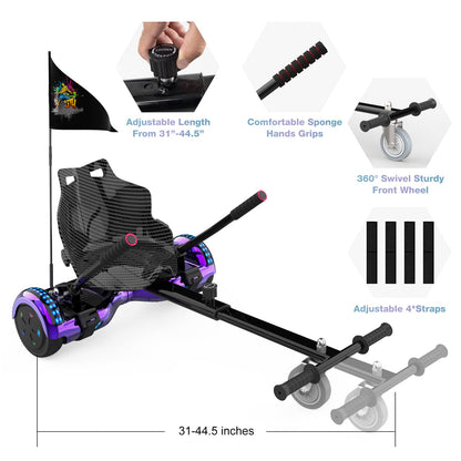 RCB Hoverboard with Seat and Hoverkart Set 6.5 inch hoverboards for kids, Hoverboards with Bluetooth and LED lights, Go-Kart Solid Seat, Gift for Kids
