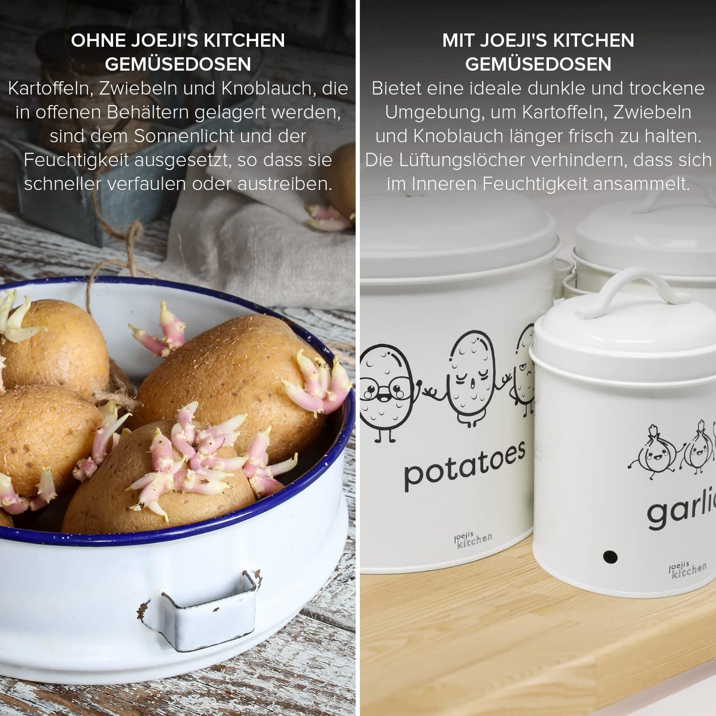 Joeji's Kitchen potato storage box set of 3 metal potato onion garlic storage with lid featuring 360° air circulation to keep vegetables fresh longer Vegetable storage - Cream