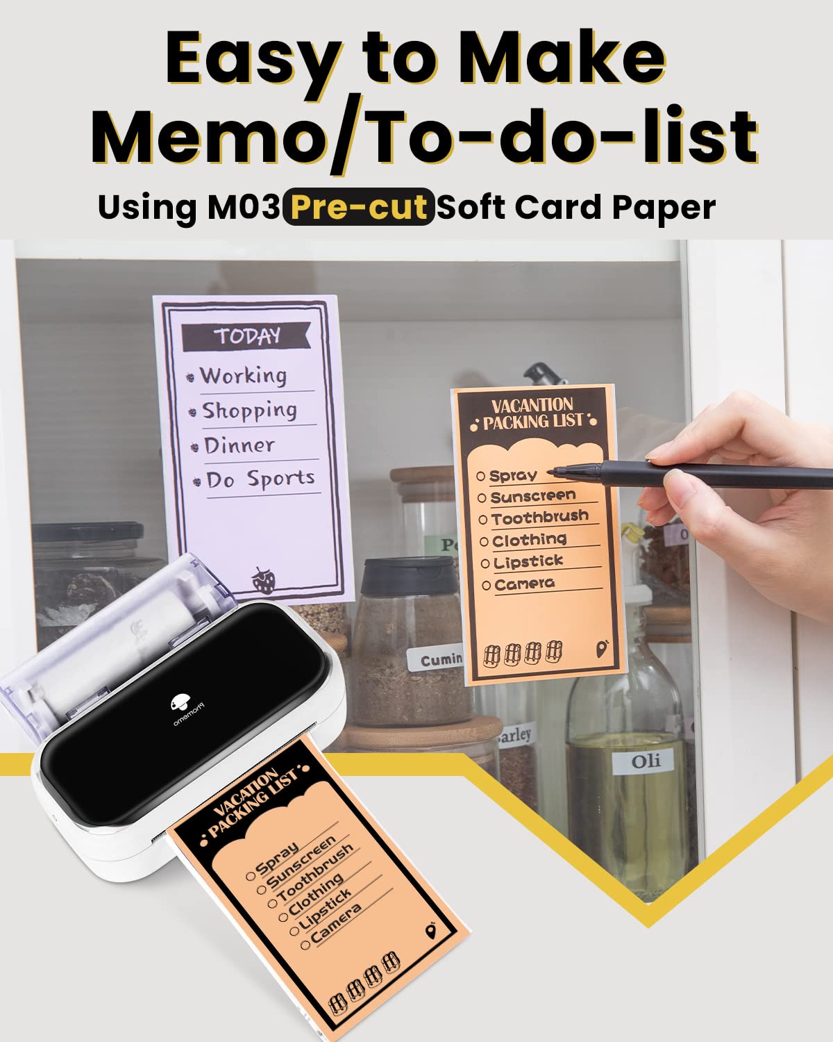 Phomemo M03 Sticker Printer, Mini Printer for Smartphone Portable Thermal Printer, 53 and 80mm Instant Print, Compatible with Mobile Phones and Tablets, for Study, Photos, Scrapbooking, Stickers - White