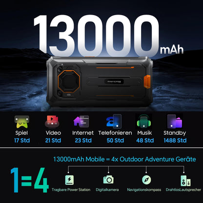 Blackview BV6200 Pro 13000mAh rugged phone without contract Android 14.18GB+128GB Waterproof outdoor smartphone with 98dB speaker, Helio P35 2.3Ghz, 6.56" HD+ display, dual 4G/OTG/GPS/13MP/NFC.