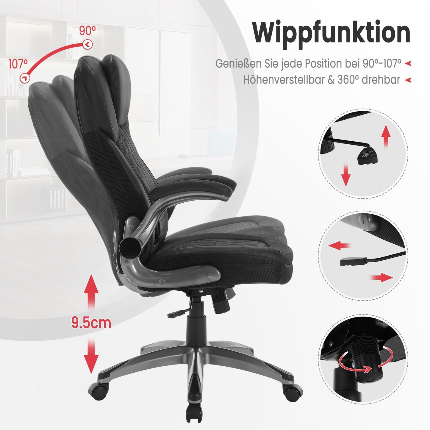 WOLTU office chair 440lbs, ergonomic desk chair, executive chair with headrest and armrests, height adjustable office chair for office conference room, faux leather, black.