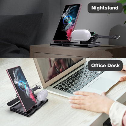 3 in 1 charging station for Samsung devices, with 1800 mAh portable Samsung Watch 5 Pro charger, Type-C dock compatible with Galaxy S23/S22/A53/A52/A33/A32/A13/Galaxy Buds