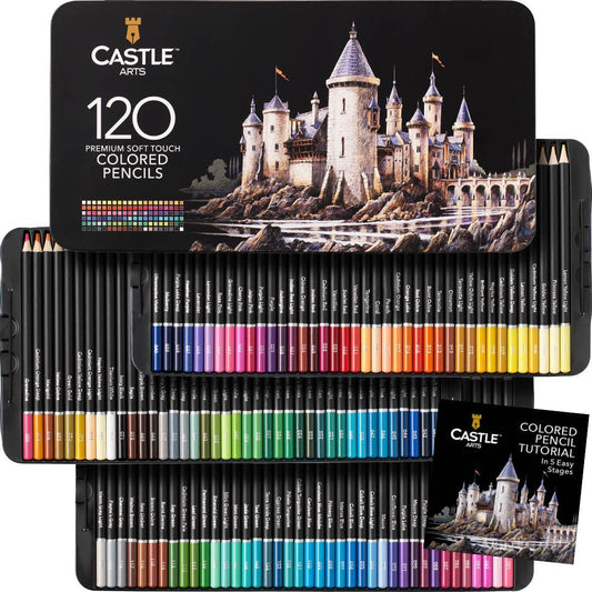 Castle Art Supplies 120 Colored Pencil Set | High-quality color cores for professionals, experienced artists, and color enthusiasts | Protected and organized in a tin presentation box