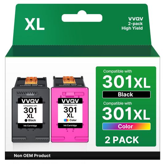 VVQV 301 XL Printer Ink Cartridges Multipack Replacement for HP 301 Printer Ink Cartridges for HP 301 XL 301XL for HP Envy 4500 5530 5534 4504 DeskJet 2540 1510 2544 2549 OfficeJet 4630 4632 2620 2622 (Black, Color)
