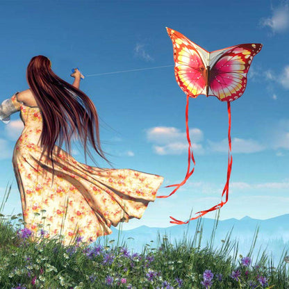 Mint's Colorful Life Butterfly Kite Dragon Kite for Kids and Adults (Pink)