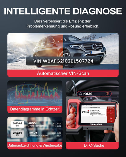 thinkcar OBD2 diagnostic tool, ThinkScan Plus S5 car diagnostic tool with 4 system diagnosis (engine/SRS/ABS/transmission), for Android 7.0, automatic VIN.