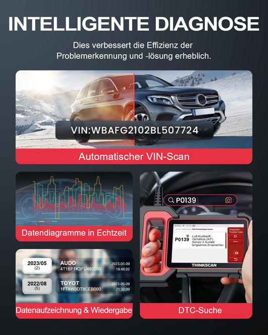 thinkcar OBD2 diagnostic tool, ThinkScan Plus S5 car diagnostic tool with 4 system diagnosis (engine/SRS/ABS/transmission), for Android 7.0, automatic VIN.