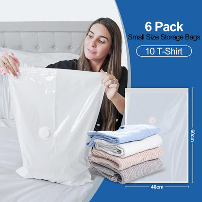 Vacbird Vacuum Bags for Clothes with Electric Air Pump, 6 Pack (60 x 40 cm) Reusable Vacuum Bags, Space Saver for Clothes, Pillows, Sweaters, Plush Toys, Travel Gadgets.