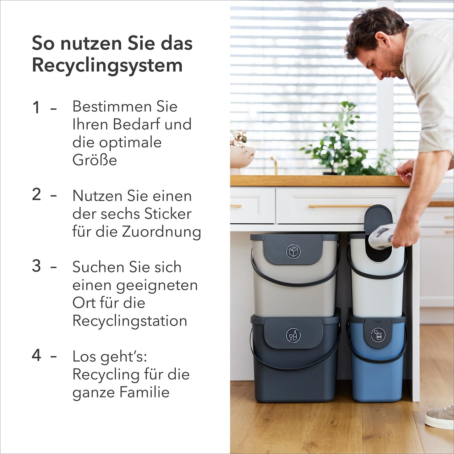 Rotho Albula waste separation system 25l for the kitchen, plastic (PP) BPA-free, brown/anthracite, 25l (40.0 x 23.5 x 34.0 cm)