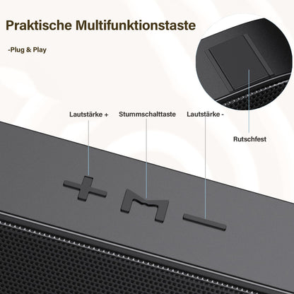 ZETIY PC speakers, USB computer speakers with USB power supply, PC soundbar with USB C connection, USB speakers for desktop, laptop, notebook, plug and play (black)