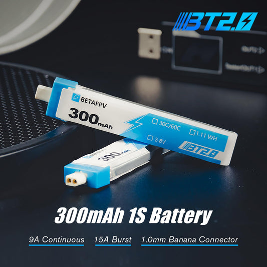 BETAFPV 8pcs BT2.0 300mAh 1S Lipo Battery 3.8V 30C/60C FPV Lipo with 1.0mm Banana Connector for FPV Whoop Drone Like Cetus FPV Kit Meteor65 Beta65S Lite Micro Whoop Drone