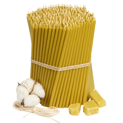 Diveevo Church Beeswax Candles №140 - Amber 350 pcs. I high-quality ritual candles L-16 cm Ø-5.0 mm I 30 min burning time in honey yellow I 1 kg thin candles drip- and smoke-free.