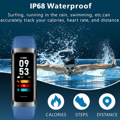 Fitness tracker for men and women, 24/7 heart rate, step counter, IP68 waterproof activity tracker with 25 sport modes, 1.1-inch AMOLED touch color screen for Android and iOS phones.