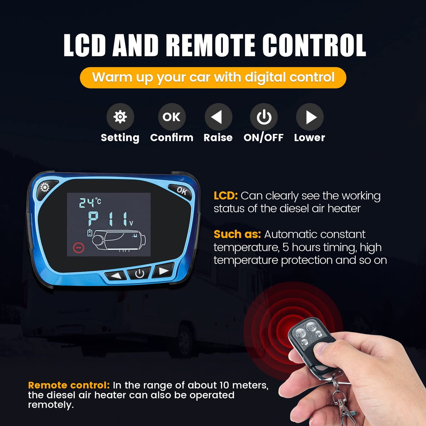 Anbull 8kw diesel parking heater, all-metal combustion chamber 12V diesel air heater fuel car heater air heater diesel heater with remote control LCD monitor for RVs, boats, trucks.