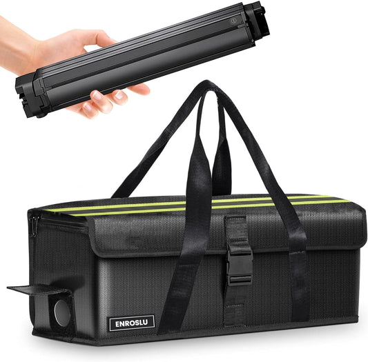 ENROSLU Ebike battery bag, 8 layers of fire protection, fire-resistant up to 2300°C, waterproof, explosion-proof, Lipo-safe bag for storage, transportation - Size M.