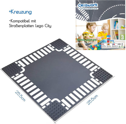 Celawork building plates for roads, cities, road tiles, classic bricks, compatible with most popular brands. 25.5 * 25.5cm plate set for creative play, educational toy.