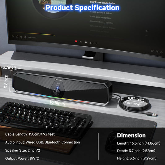 SENZER CS30 PC speakers, speakers for PC computer, black PC soundbar, USB powered, and Bluetooth mode for smartphones and mobile devices. Works for PC (not 3.5mm jack).