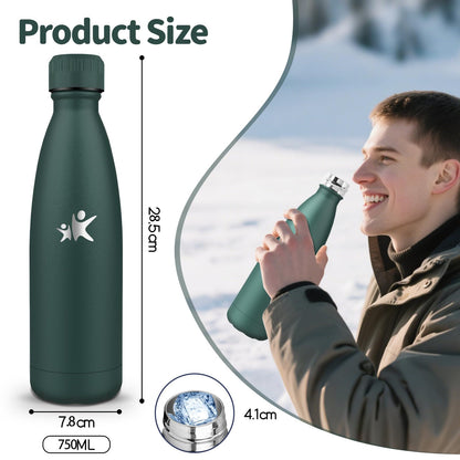 HoneyHolly Stainless Steel Water Bottle - 750ml - Thermos Bottle, BPA-Free, Sports Water Bottle - Leakproof, Water Bottle Suitable for Carbonated Drinks, Thermos Flask for Fitness, Gym, Bike