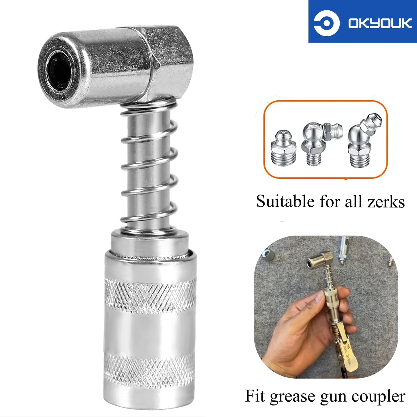 OKYOUK Minimal grease press coupling (only 1.3 cm), high-pressure coupling, quick-release grease tips with cleaning tool, suitable for all 1/8 inch NPT (grease adapter set kit)