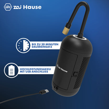 Wiha Home Electric Air Pump for Bike & Car with 3.7V Battery, includes adapters for Motorcycle/Ball/Tire/Car up to 10 bar/150 psi. Portable bike pump with LED ring light.