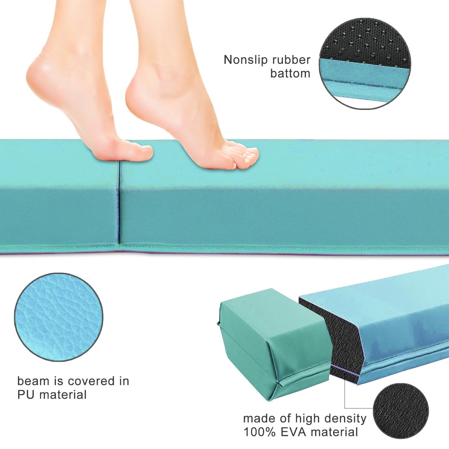SportBob balance beam children's balance beam foldable beam gymnastics 240cm PU leather balance beam for home balancing beam Balance Beam Training Beam for children, fitness/training/gymnastics