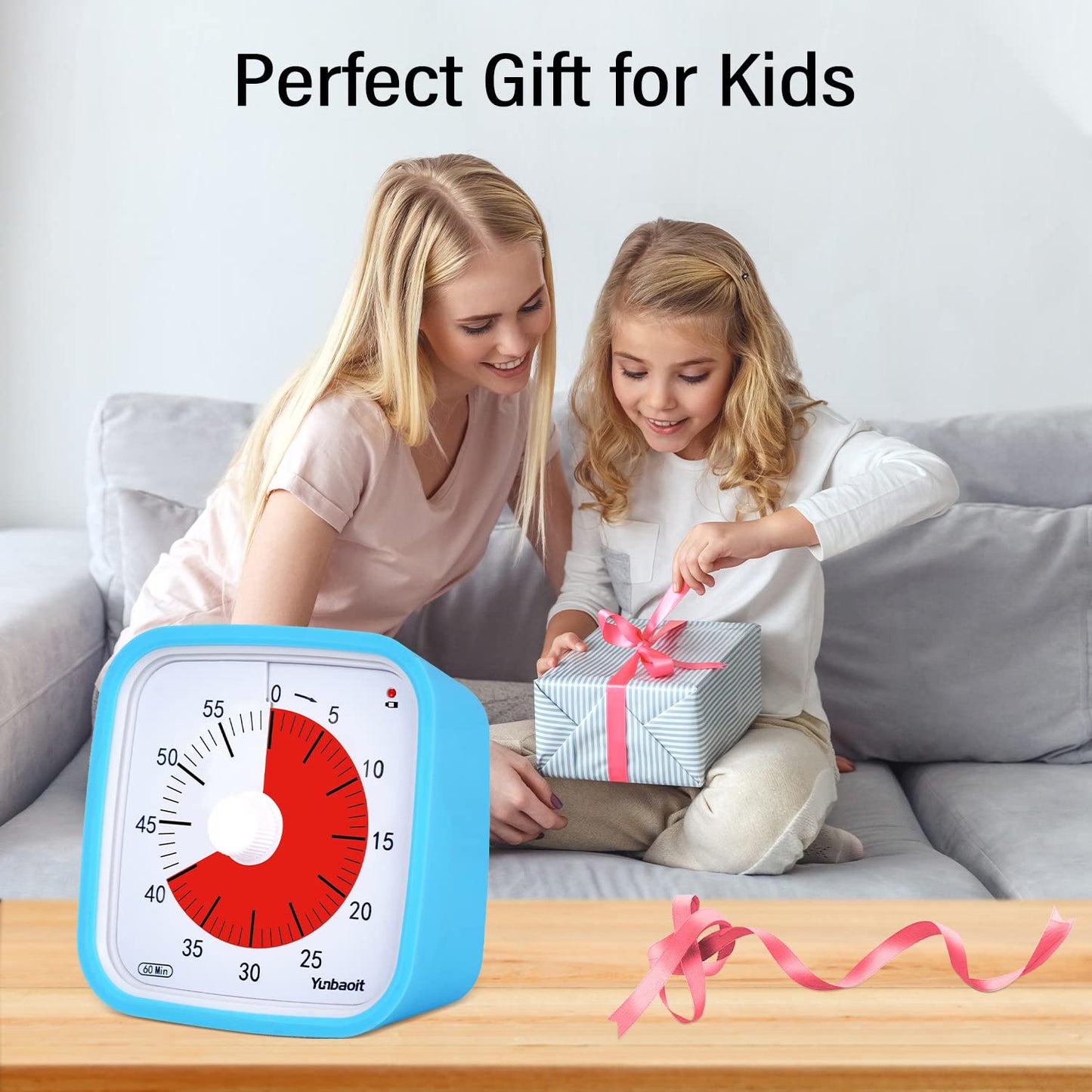 Visual timer, Yunbaoit Improved 60 minute countdown timer for kids adults with low battery alarm, quiet time management tool with optional alarm (Blue)