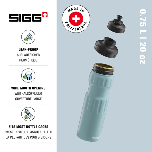 SIGG - Aluminum Bicycle Water Bottle - WMB Sports Morning Blue - With 3-stage sports cap - Climate Partner Certified - Leak-proof - Lightweight - BPA-free - Sports & Bicycle Accessories - Blue - 0.75L