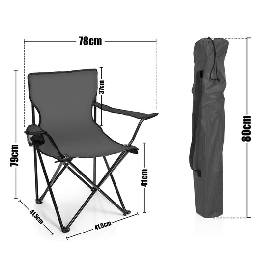 BigDean 2X Folding Chair DARK GRAY Camping Chair Angler Chair with Drink Holder & Carry Bag - Angler seat foldable - Folding Garden Chair Camping Chair Relaxing chair Angler chair foldable
