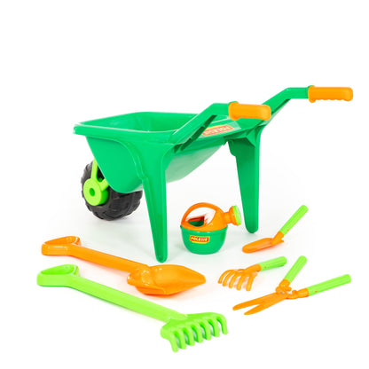 Cavallino wheelbarrow garden set with shovel rake watering can scissors