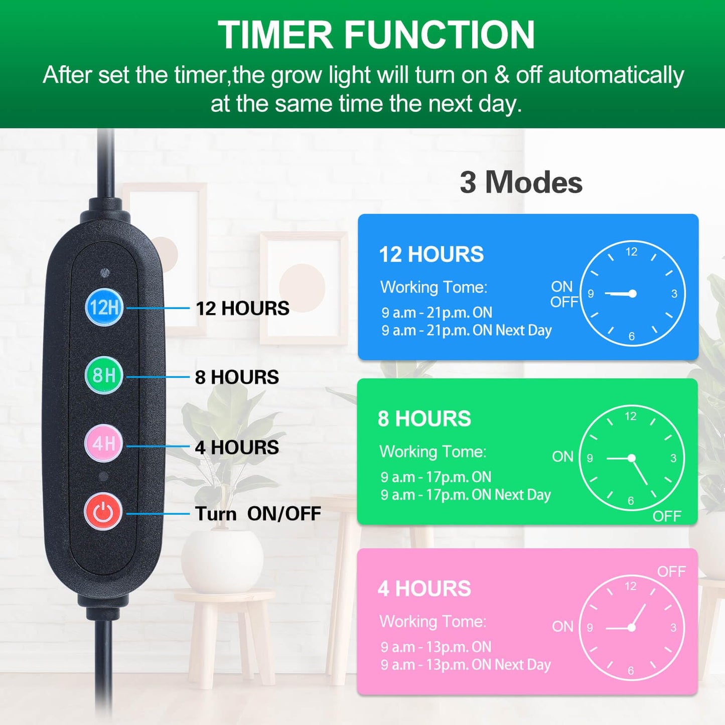 FRGROW LED Plant Lamp 18W, Full Spectrum Plant Light for indoor plants, Plant Light, Growth Lamp for plants vegetables, Precise Timer Plant Lamps Focus Function