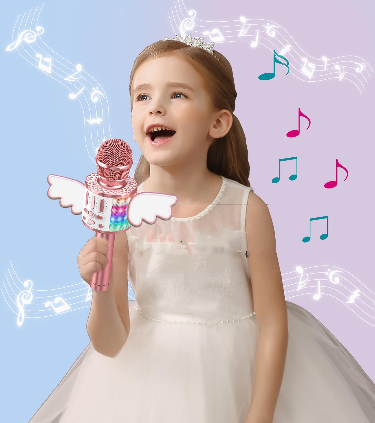 Karaoke microphone, Wireless Bluetooth kids microphone with LED lights, Portable children's karaoke machine, Handheld microphone with speaker recorder for Android/iOS/PC/Smartphone
