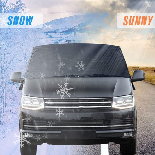 Car front windshield cover for VW T6, Durable 600D Oxford fabric front window sunshade weatherproof camping cover, 100% blackout curtain wrap cover