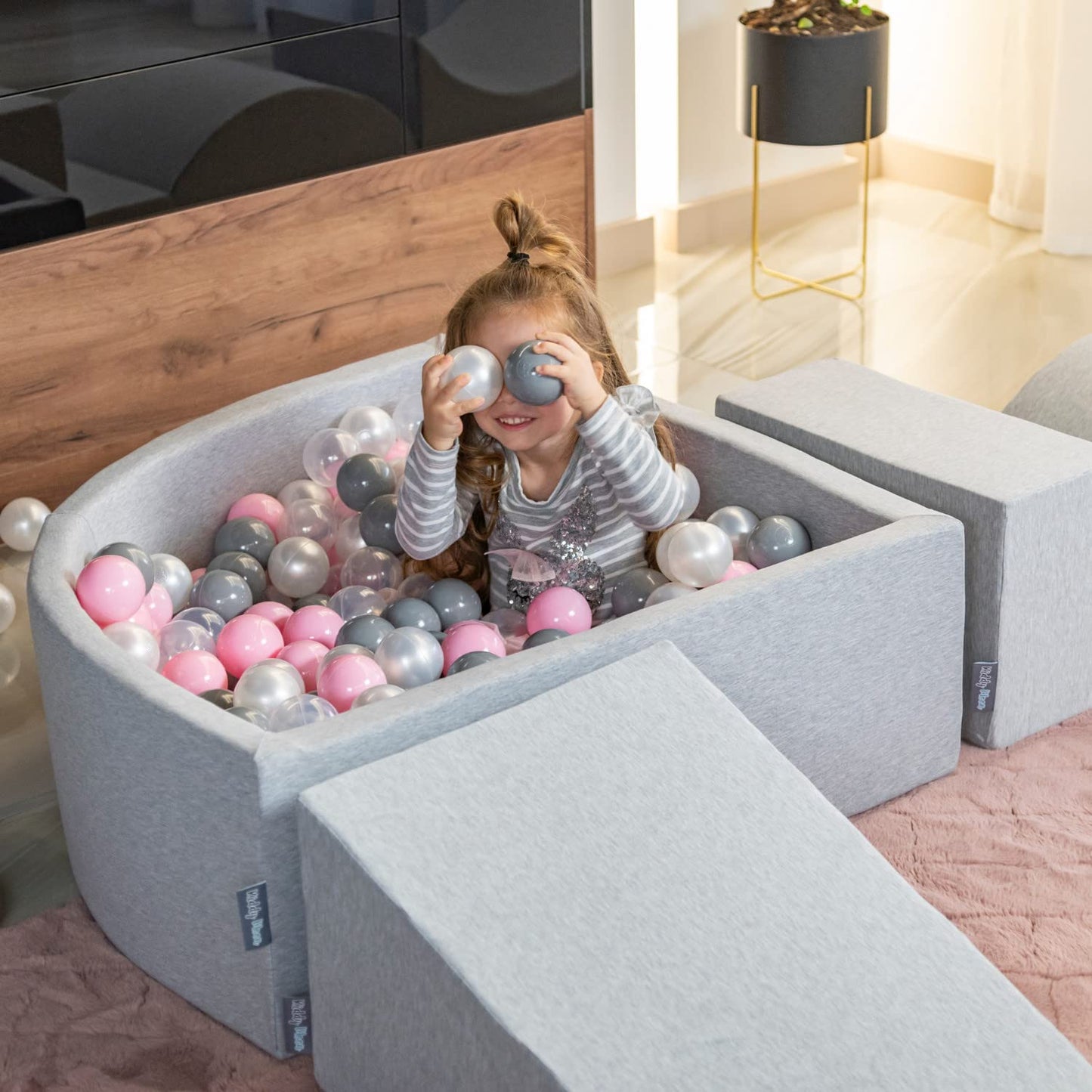 KiddyMoon Round Ball Pit Ball Pool 90X30cm/200 Balls 7cm Diameter Ball Pit for Babies Toddler Playpen, Beige/Brown/Copper/Pastel Beige/Salmon