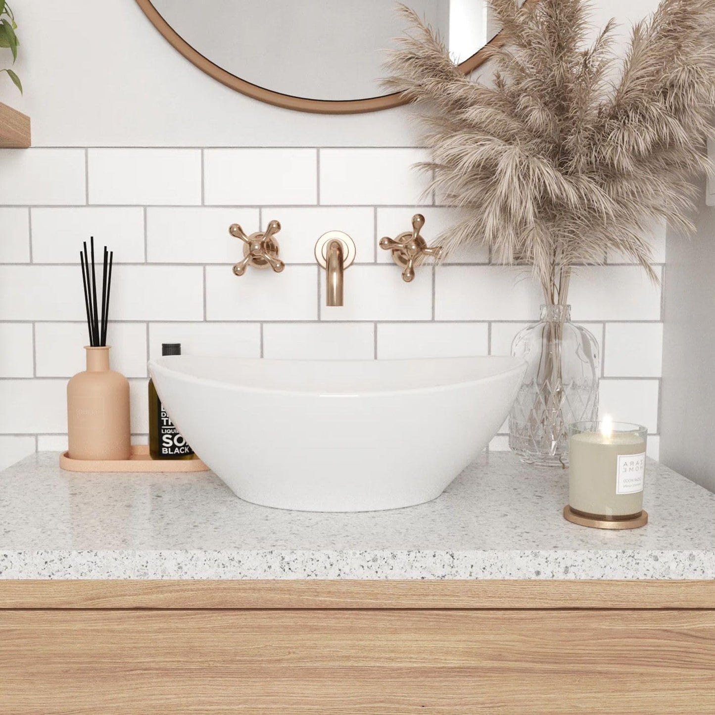 Rea Countertop Washbasin SOFIA WHITE Sink Hand Washbasin Washbowl Bathroom Basin made of high-quality ceramic (White)