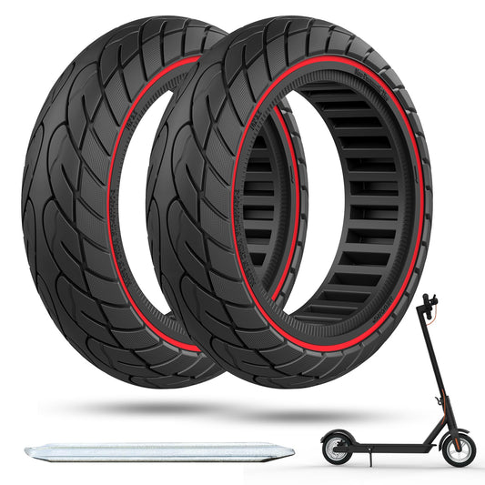 OUXI 10x2.5 Inch Replacement Solid Rubber Tires 60/70-6.5 for Ninebot G30 Max/G30D with Installation Tool for Electric Scooter Solid rubber tires, 10x2.5 replacement wheels, heavy-duty scooter tires (Red Line 2 Pack)