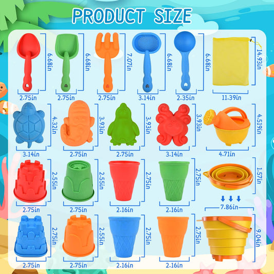 Sotodik 19-Piece Sandbox Toy Set, Travel Sandbox Toy with Folding Bucket for Kids, Sandbox Beach Toys Sand Molds, Outdoor Toys for Boys and Girls Ages 3 4 5 6 7+