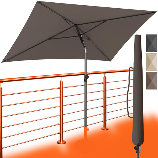 4smile balcony umbrella 200x125 cm with cover, Taupe - UV50+ rectangular and adjustable height sun umbrella, perfect for balcony sun protection as a replacement for cantilever umbrellas.