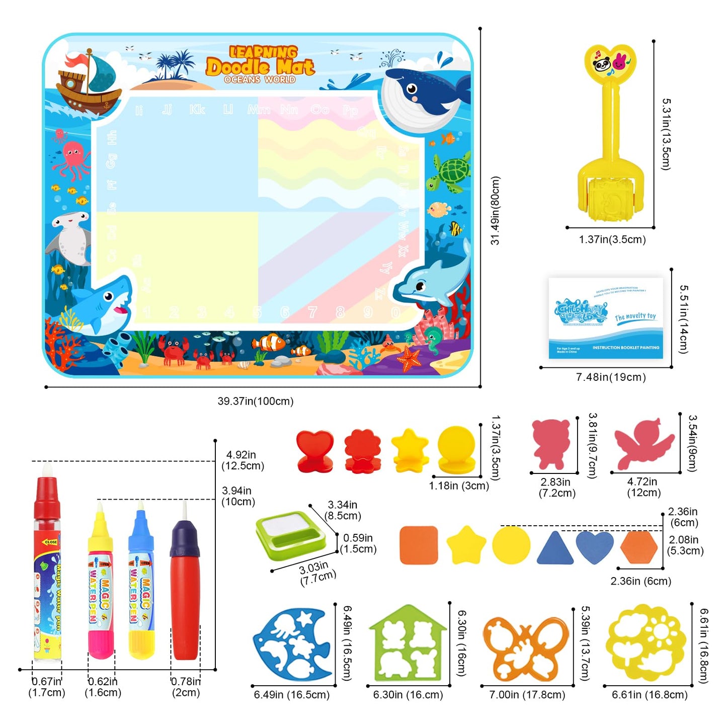 Chellago Toy Children's Toy for 1, 2, 3 Years - Painting Mat with Water Pen, Aqua Magic Doodle Painting Mat Gift for Birthday or as a Reward for Girls and Boys aged 1, 2, 3 years.