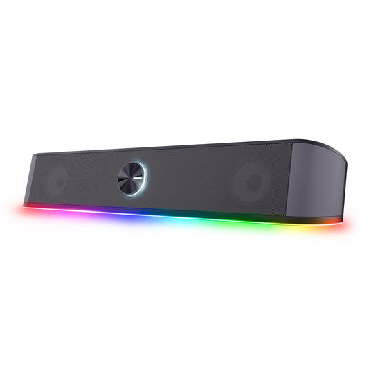 Trust Gaming GXT 1619 Rhox PC Soundbar with RGB lighting 12W (6W RMS), stereo computer speakers, USB-powered, 3.5mm AUX connection, small PC speakers for desktop, TV, laptop - Gray
