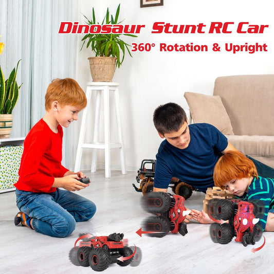 Monster Dinosaur Truck 2.4 GHz Remote Control Brother Car with Light and Sound, Spraying All Terrain Toy Car Gift for Kids 3+ years old.