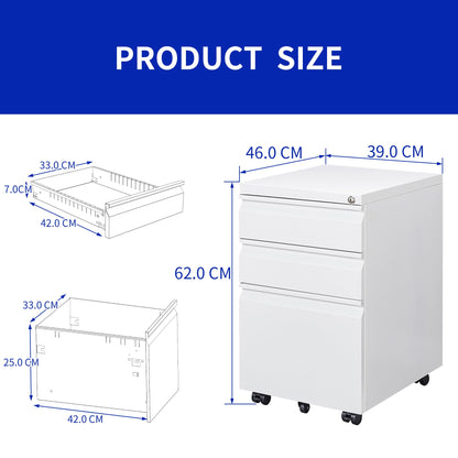 LVSTEEL rolling file cabinet, fully assembled with lock, under desk metal cabinet for home office, mobile printer stand for A4/files.