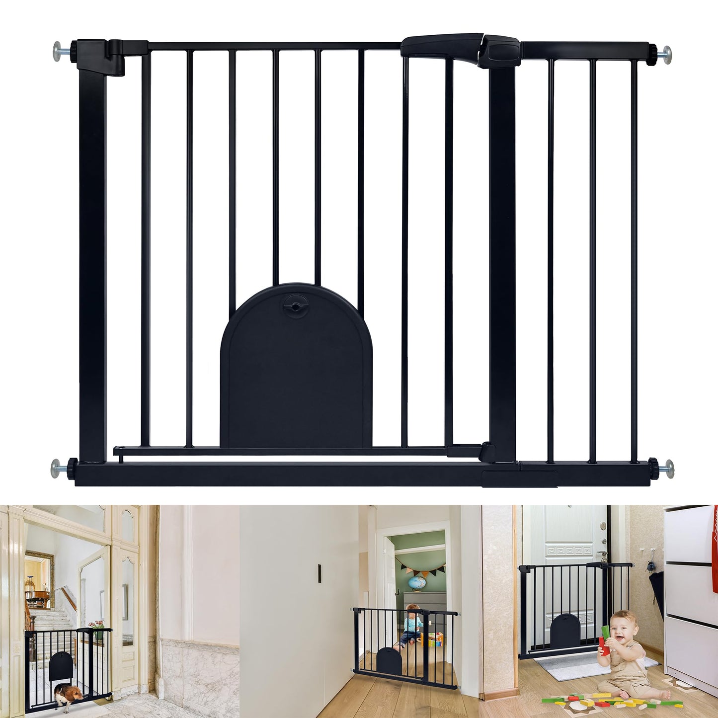 YRHome door guard without drilling stair gate stair guard for children baby gate with sliding door for dogs & cats Auto-Close 180° Two-way opening baby safety gate, 95-105 cm, Black