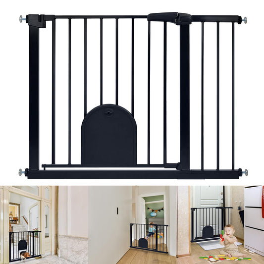 YRHome door guard without drilling stair gate stair guard for children baby gate with sliding door for dogs & cats Auto-Close 180° Two-way opening baby safety gate, 95-105 cm, Black