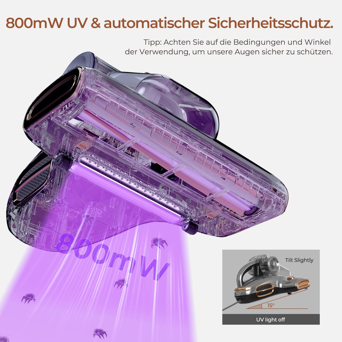 JIGOO T600 Dust Mite Vacuum with UV Light & Hot Air [700W/15kPa] - 99.9% Allergen Removal, Fragrant Negative Ions, For Mattresses/Sofas/Carpets (Quiet & Efficient)