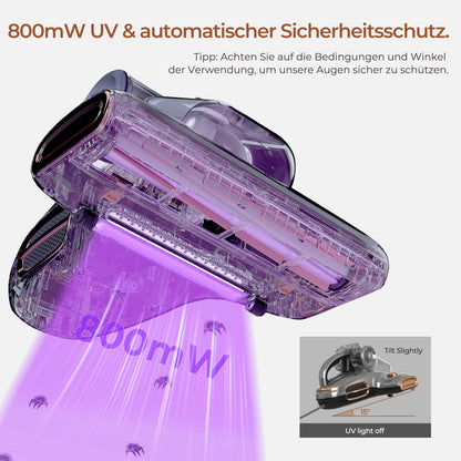 JIGOO T600 Dust Mite Vacuum with UV Light & Hot Air [700W/15kPa] - 99.9% Allergen Removal, Fragrant Negative Ions, For Mattresses/Sofas/Carpets (Quiet & Efficient)