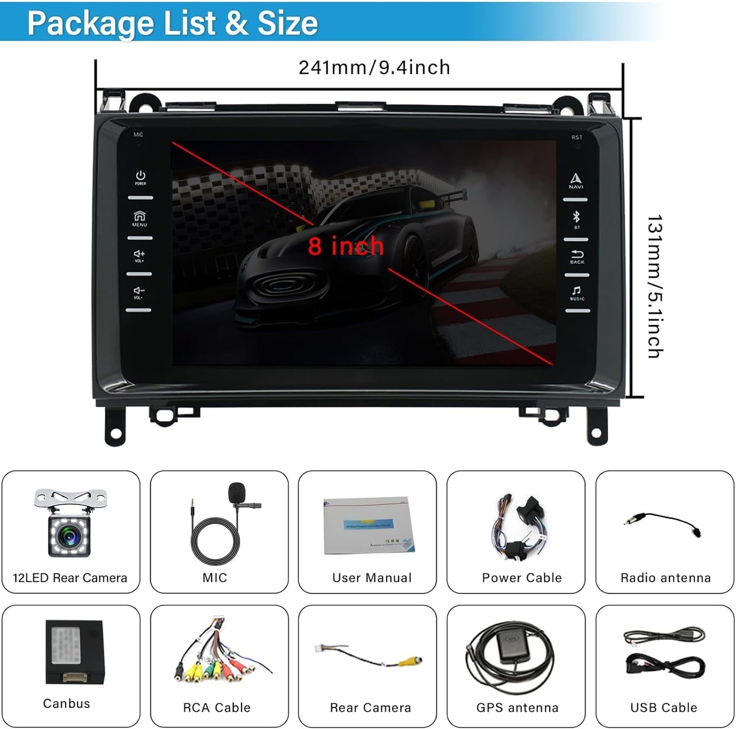 Android 13 car radio for Mercedes Benz W169 W245 B160 B170 B180 B200 W639 Vito Viano W906 Sprinter with Mirror Link, 8 inch car radio touch display with GPS navigation FM Bluetooth SWC+reversing camera+Mic